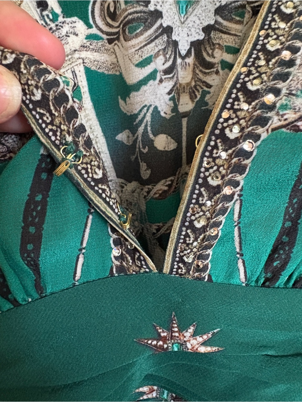 Camilla “A Venice Veil” Embellished Silk Maxi Gown Dress Emerald Green XL - Picture 7 of 15